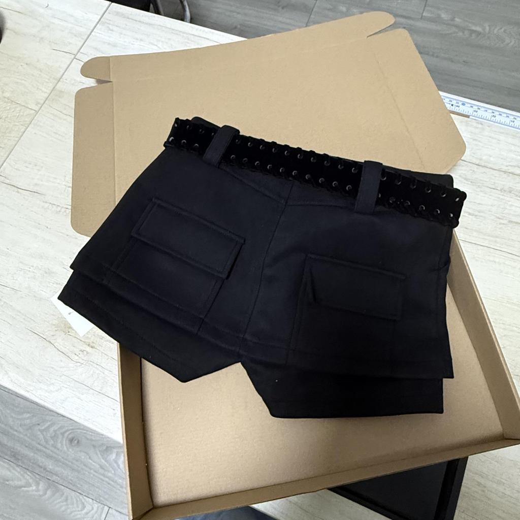 Maillard Style Women's High Waist Suede Plush Shorts with Belt - Coffee Color, Autumn/Winter Slimming Casual Pants