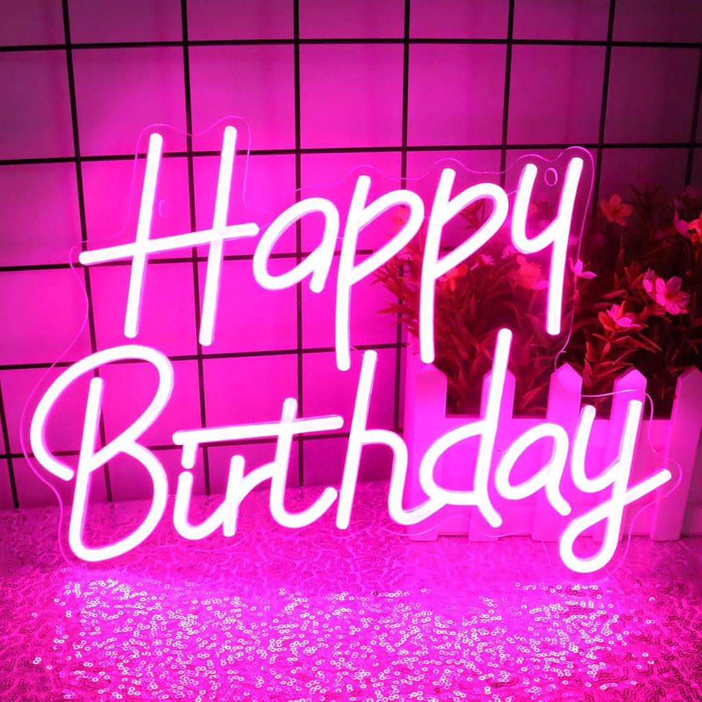 Neon Happy Birthday Luminous Wall Sign for Party or Bedroom Decor