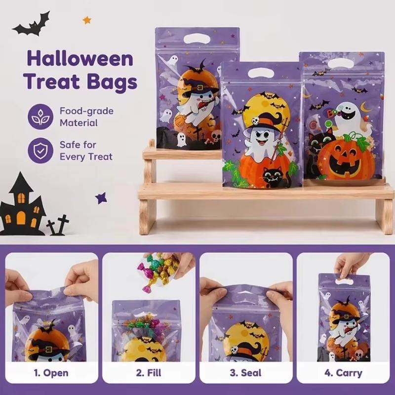 50Pcs Halloween Candy Bag Cartoon Pumpkin Ghost Gift Cookies Bags Halloween Party Decor Kids Trick Or Treat Favors