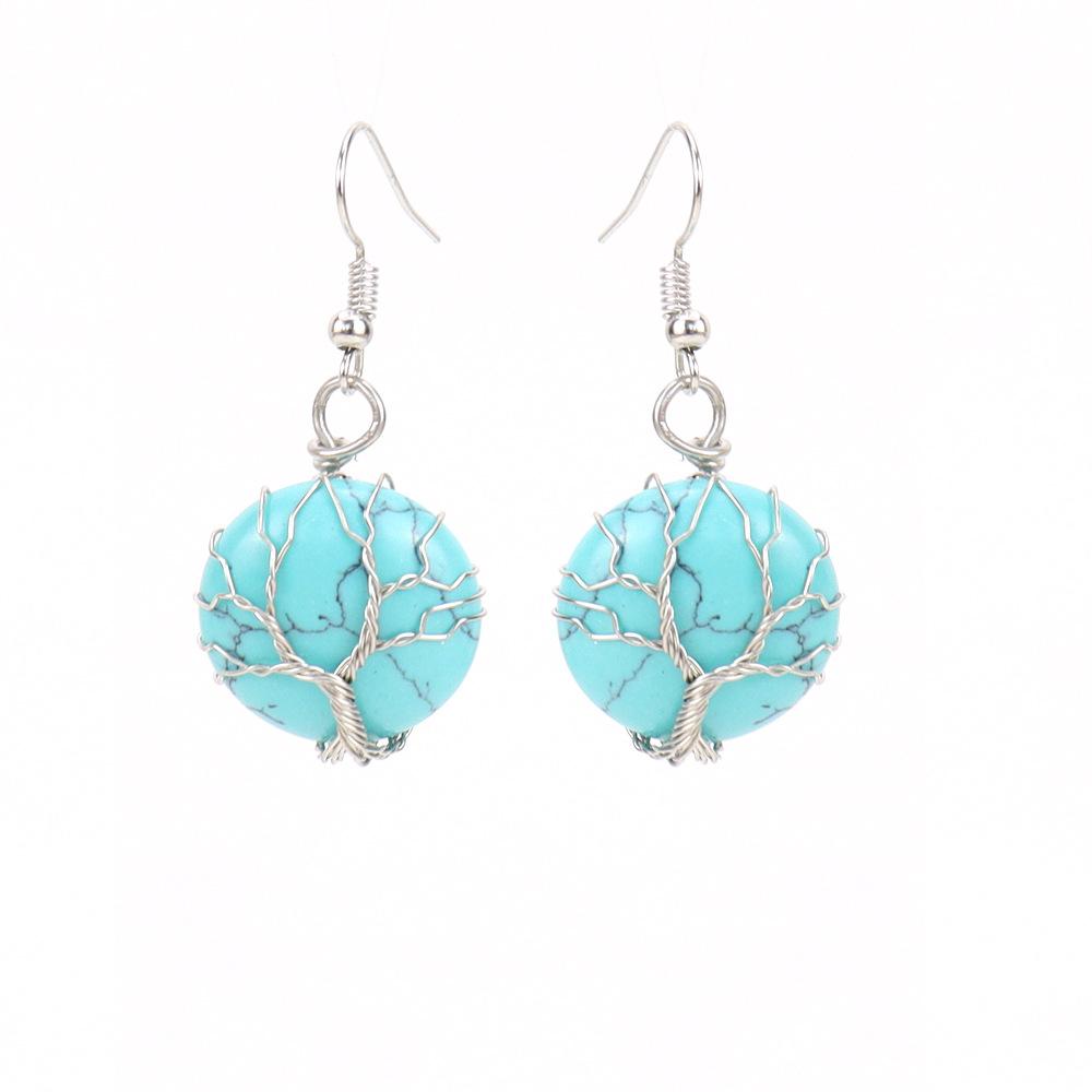 

Winding Multicolor Natural Crystal Stone Round Tree Of Life Earrings Stud Earrings Pendant E50