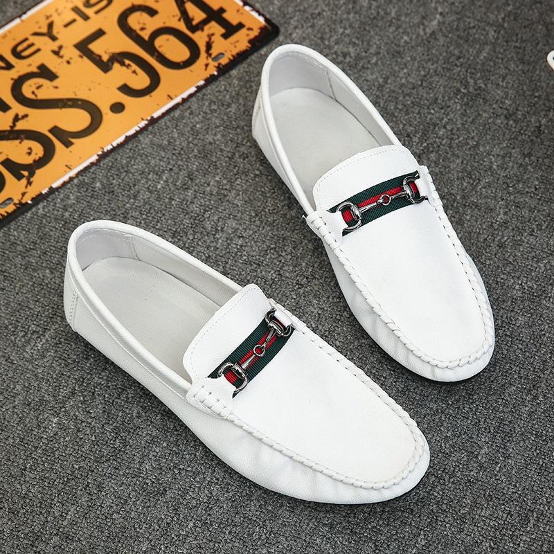 

Doudou men s shoes spring British style white loafers casual leather shoes lazy one-pedal driving soft-soled trendy shoes 39 белый
