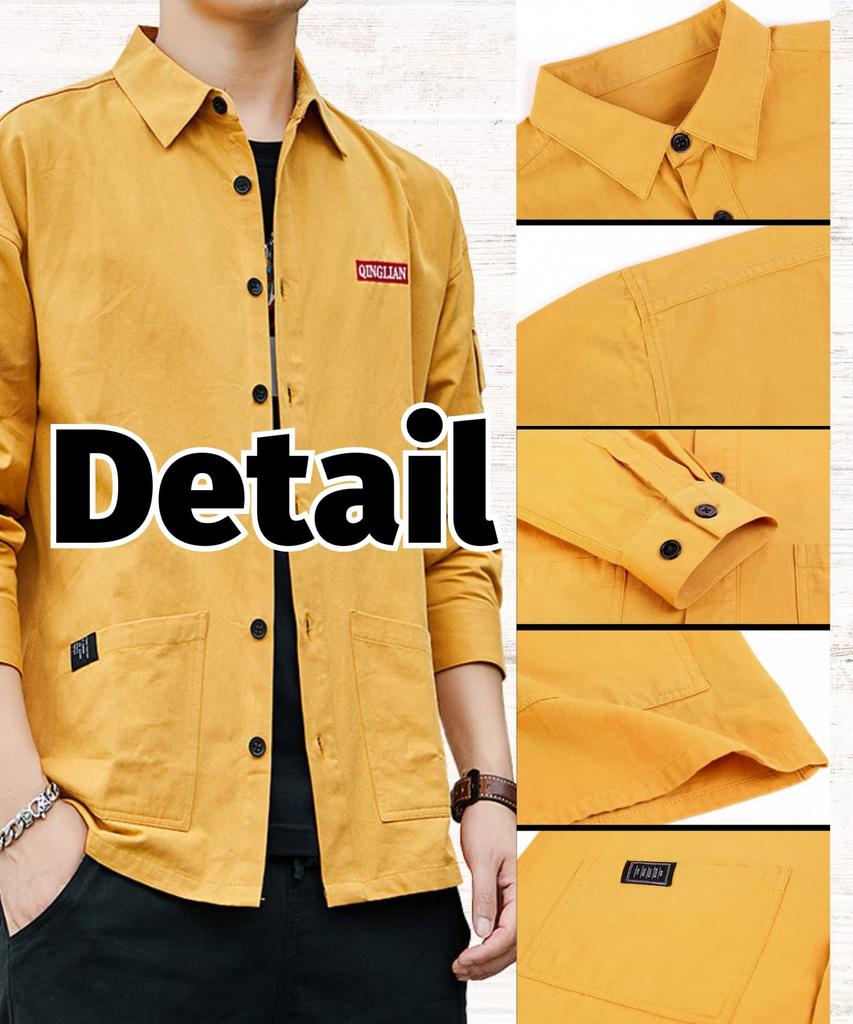 Stylish Long Sleeve Work Plus Sizes Casual Outerwear for and Simple Design with Double Solid Cotton [Four leaf] Men's Shirt, Available, Spring,