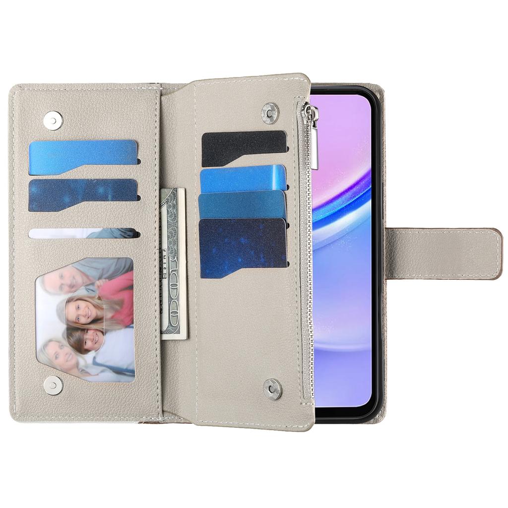 For Samsung Galaxy A15 5G/4G Case Zipper Wallet Color Splicing Leather Flip Phone Cover with Straps