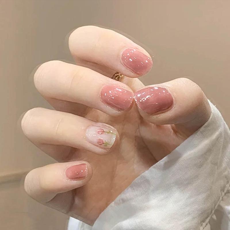 24Pcs Short Square Fake Nails Cloud Star Pattern Full Cover Press On Nail Tips Manicure Art