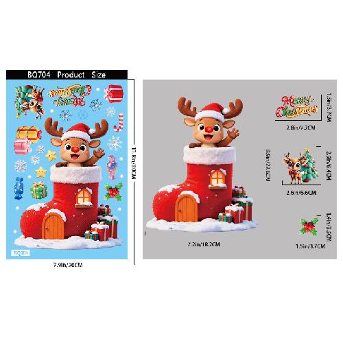 חתול סנטה קלאוס פתית שלג מדבקת חלון זכוכית אלקטרוסטטית לחדר ילדים קישוט לשנה החדשה מדבקות מראה לחלון חג המולד