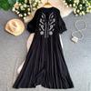 Slack style elegant lace-up round neck lantern sleeve dress women's summer loose belly cover and thin retro embroidery dress