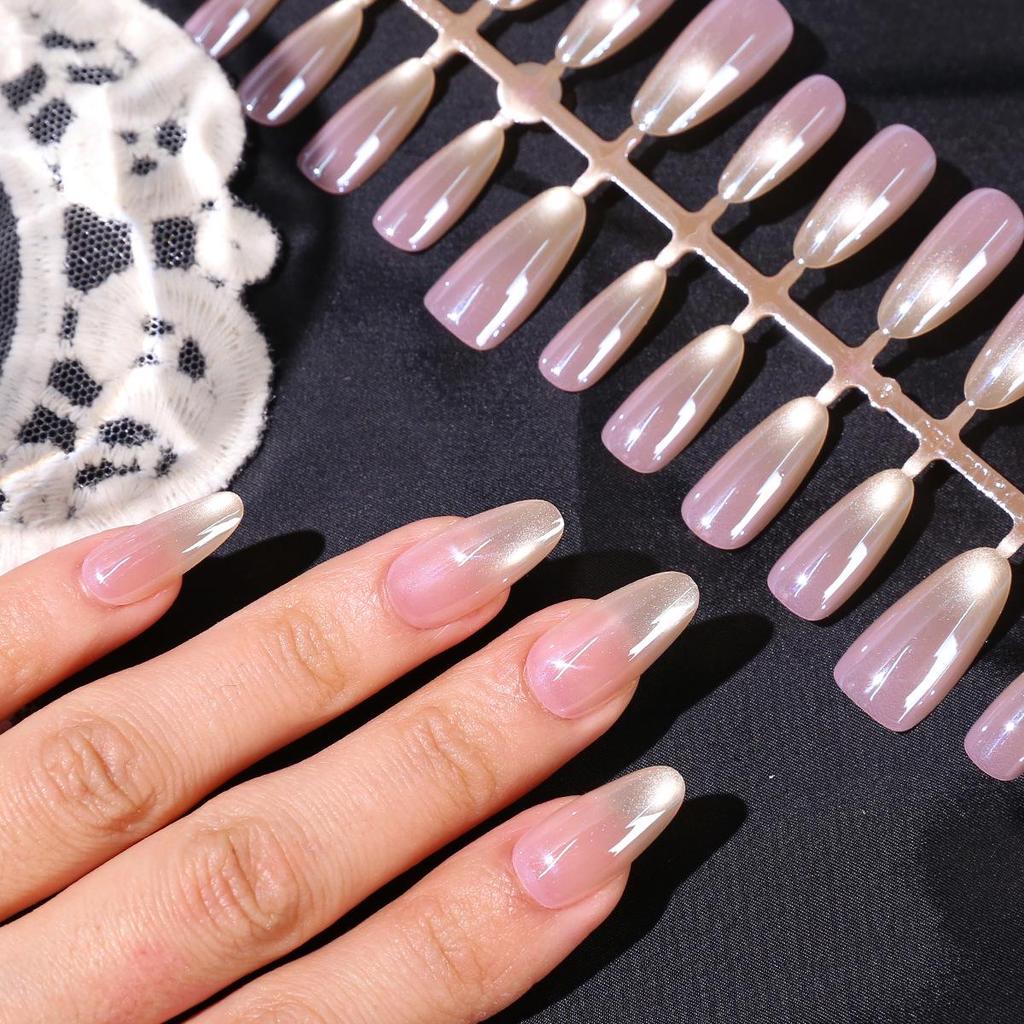 30 Electroplated Cat Eye Nail Tips with Light Purple Glass Beads