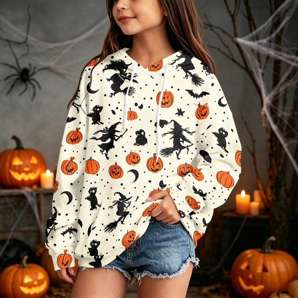 Kids' Casual Halloween Print Pullover Hoodie Sweatshirt for Everyday Wear