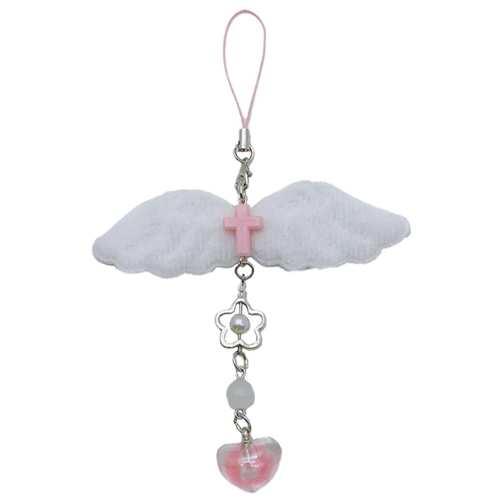 Plush Wing Heart Charm Pendant Chain Hanging Decoration for Keys Bag Purse
