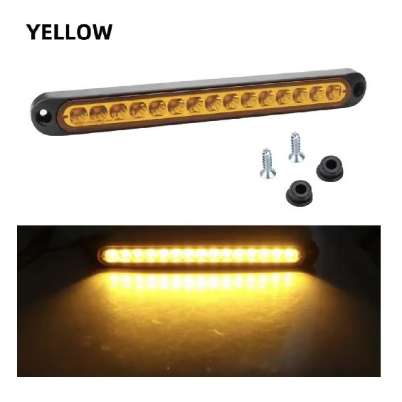 1pc 12V/24V 15-LED Strip Taillights, Multi-Function Brake Turn Signal Stop Warning Parking Lights for Rear Windscreen & Side