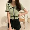 Summer New Loose Ice Silk Short-sleeved T-shirt Women Design Sense High Waist Short Shirt Polo Shirt Blouse Women