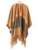 Women's Lambswool Mid-Length Color Block Shawl Cloak with Tassels