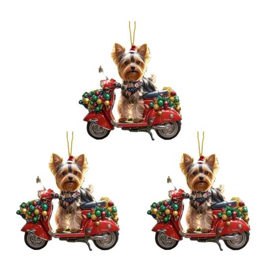 Vánoční dekorace Štěně Jízda na motocyklu Akrylový přívěsek Vánoční stromeček na zavěšení do auta na prázdniny