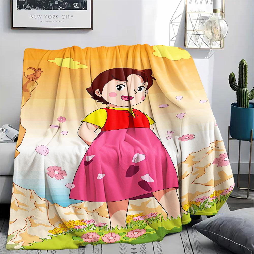 1PC Heidi Alps Cartoon Patterned Flannel Blanket Suitable For All Seasons for Home Decor Warmth and Comfort Gifts Holiday Present