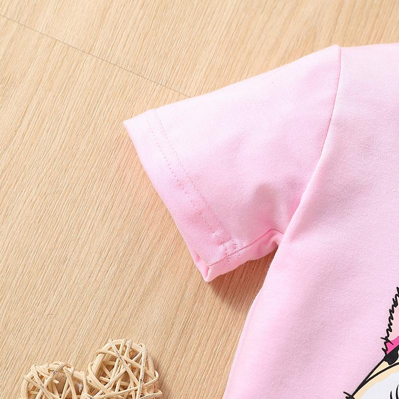 Girls Summer 2Pcs Outfit Cute Cartoon Print Crew Neck Short Sleeve Top and Shorts Set