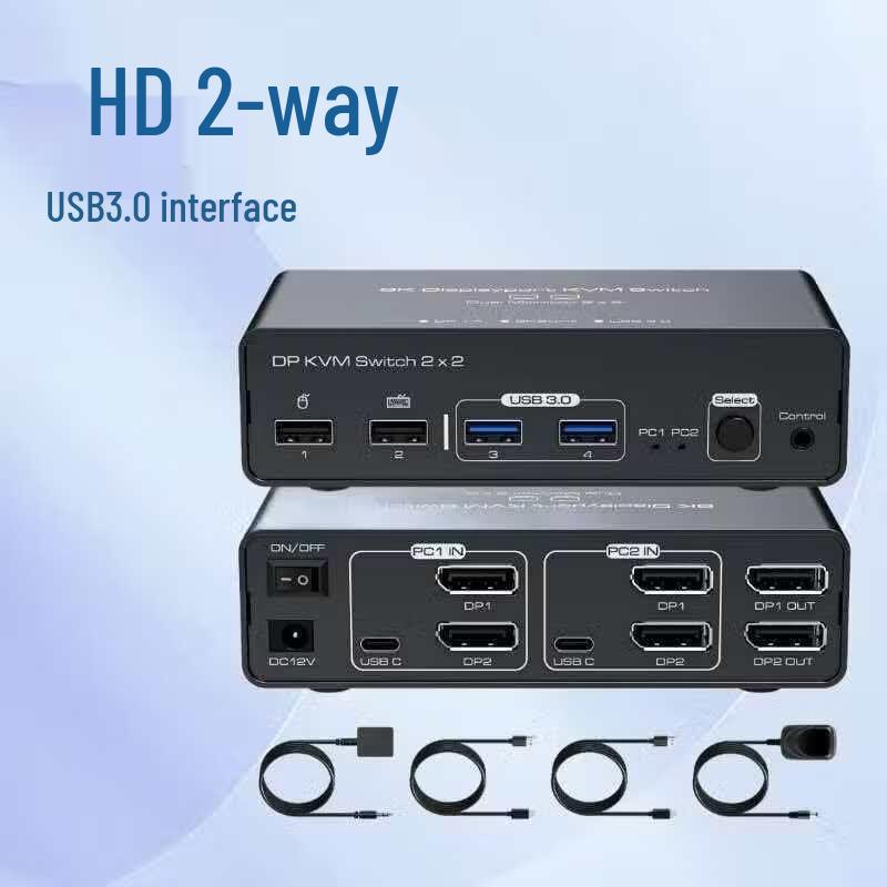8K Dual-Channel DisplayPort KVM Switch