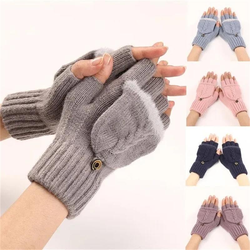 1 par de guantes de punto de lana cálidos para otoño e invierno para mujeres y niñas, guantes de medio dedo con tapa gruesa, manopla