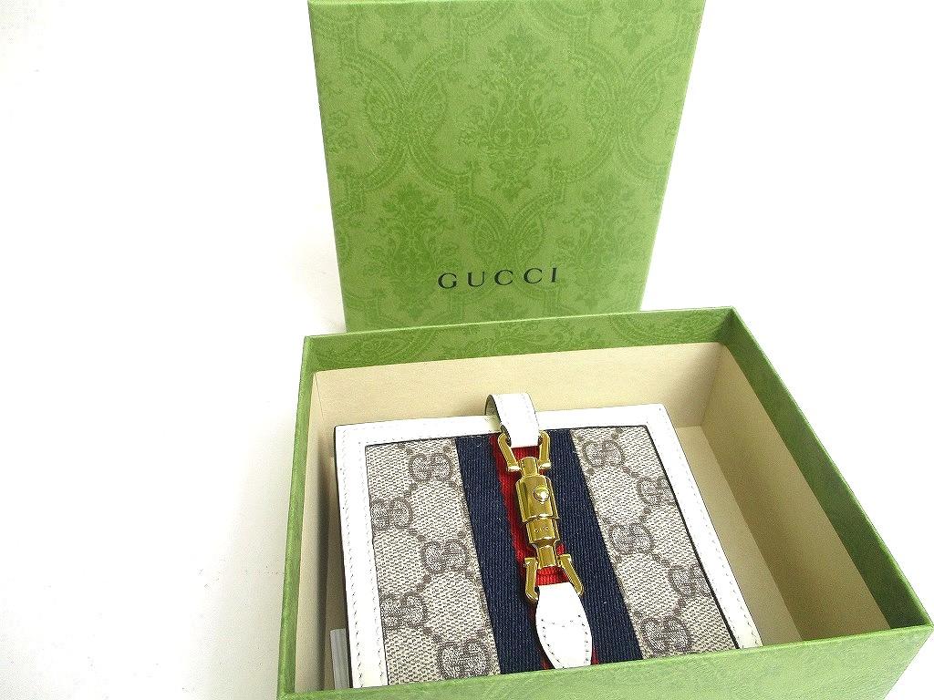 Authentic GUCCI GG Jackie 1961 White Leather Bifold Wallet Compact Wallet #a484  Open Box