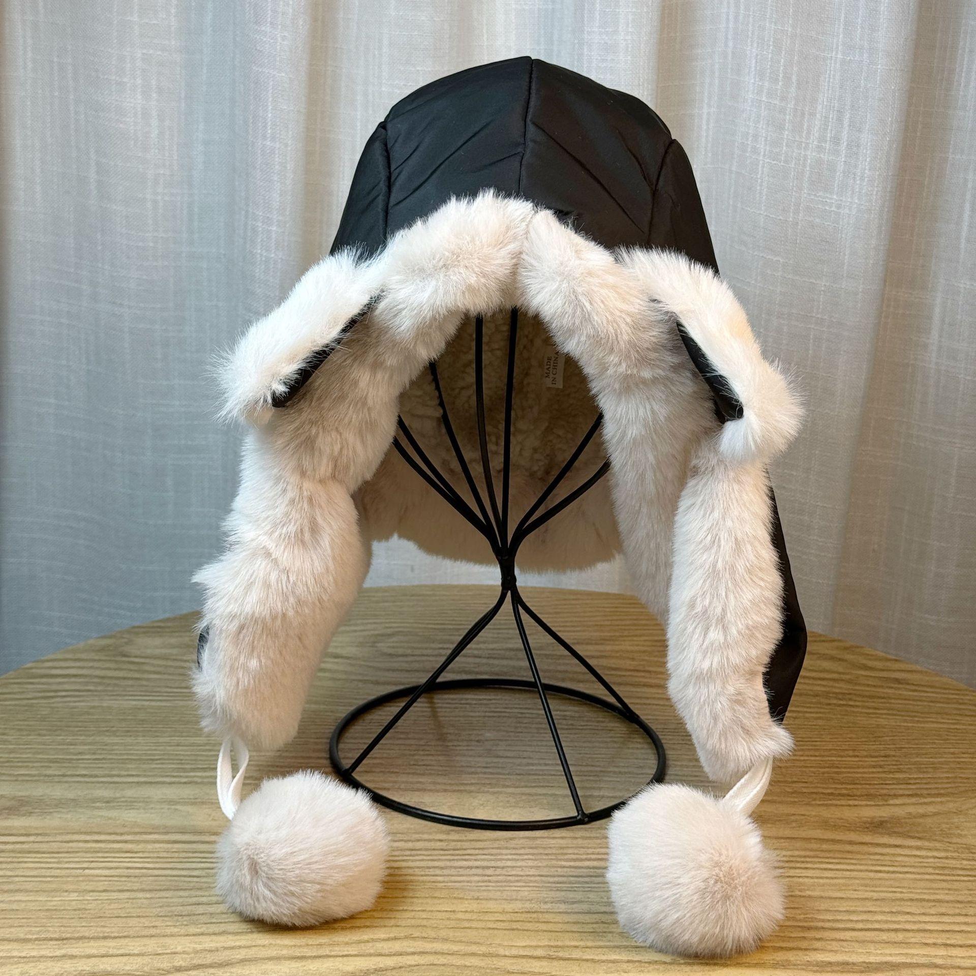 

Милая плюшевая шапка с лисьими ушками для женщин на зиму, утолщенная и бархатная, теплая для езды на велосипеде, защита от холода, защита ушей в северо-восточном стиле, шапка-ушанка one size