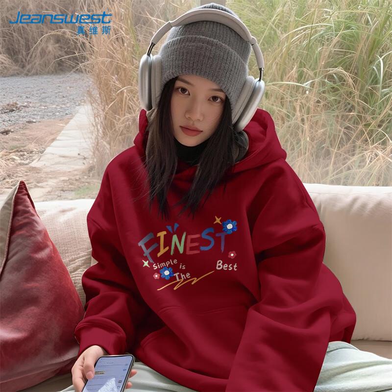

Jeanswest Women s 2025 Fall American Print Hooded Sweatshirt 2XL