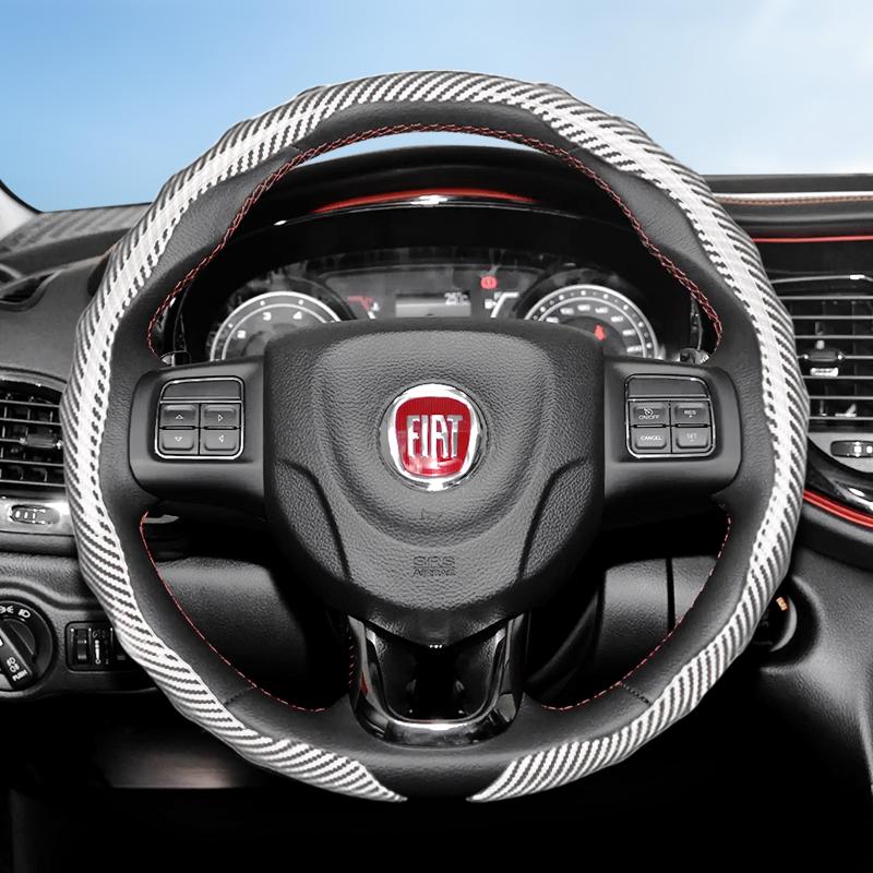 Passar för Fiat Kolfibertextur Rattöverdrag Snäpp-på Vågformad Sportdesign Skyddsfodral Topolino 600 Hybrid Grande Panda