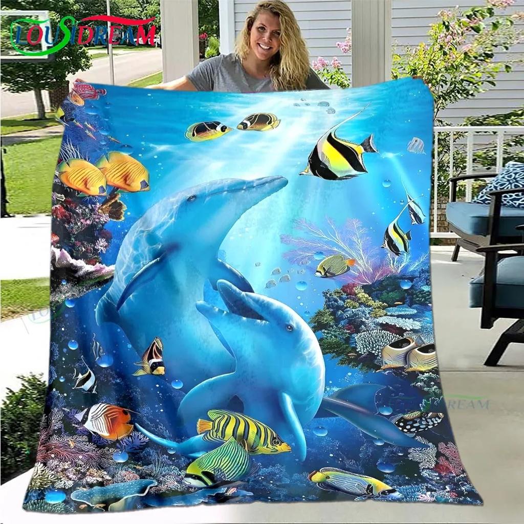 3D Fashion Dolphin Printed Four Seasons Blanket Sofa Cover Travel Bed Plush Blanket Travel Office Break Blanket Birthday Gift