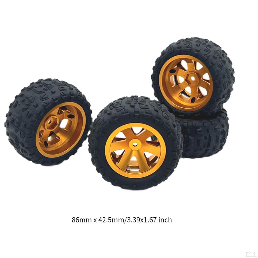 4 Pieces RC Car Tires Parts Metal Rims Rubber Replacement for 16207 16209 H6V3 14302 1:12 1:14