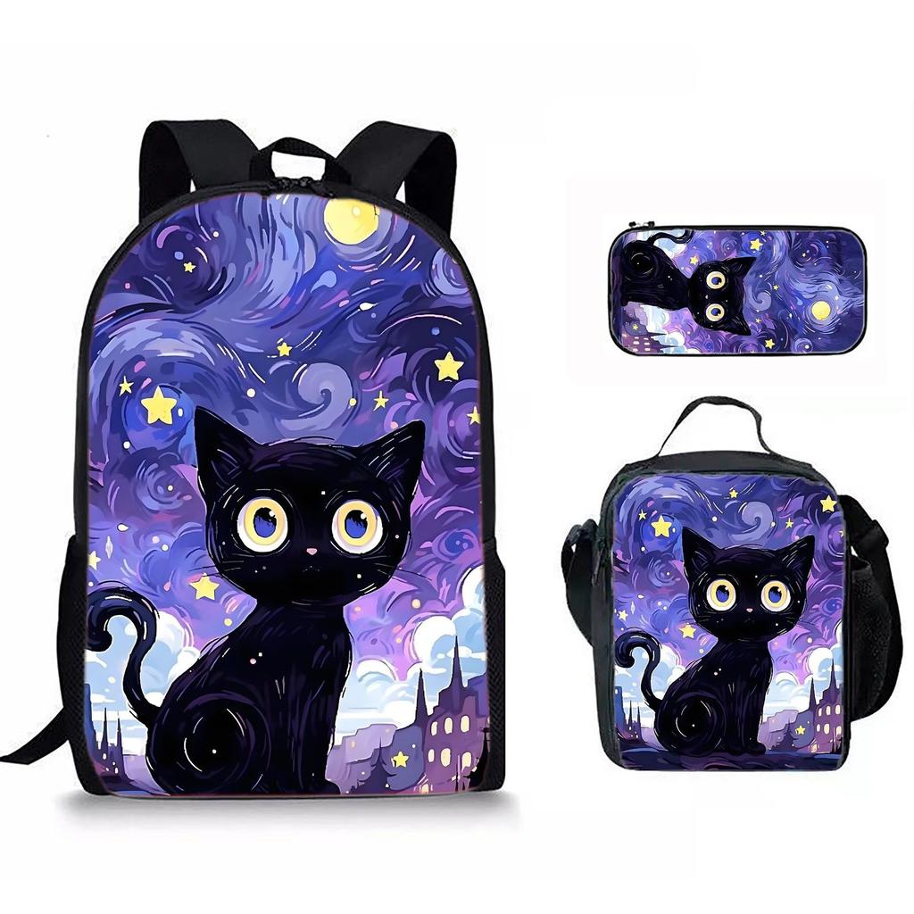 Starry Sky Oil Painting Animal 3D Print 3pcs/Set Pupil School Bags Laptop Daypack Backpack Crossbody Lunch Bag Pencil Case