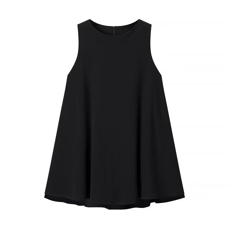 

Slow Order Girl Miu Series Wear Golden Sweet Age-Reducing Milk Huhoo French style Simple Loose Vest Dress Temperament Black L