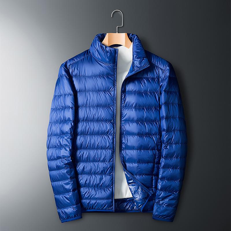 Men's Lightweight Short Down Jacket: Winter Hooded Outerwear with Stand Collar