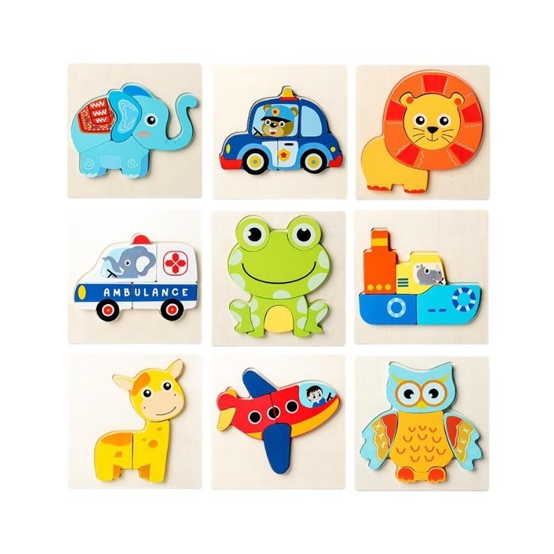 Animal Traffic Wooden Themed 3d Building Blocks For Kids Cognitive Development