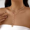 Charming Heart Imitation Pearl Cross Layered Necklace for Women Delicate Colorful Rhinestone Chain Necklace Girls Party Jewelry