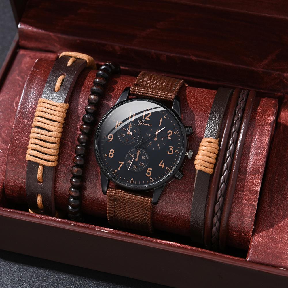 Men's Watch High-end Hong Kong Style Fashion Watch Fashion Versatile Quartz Watch High-end Watch Men's Watch Set