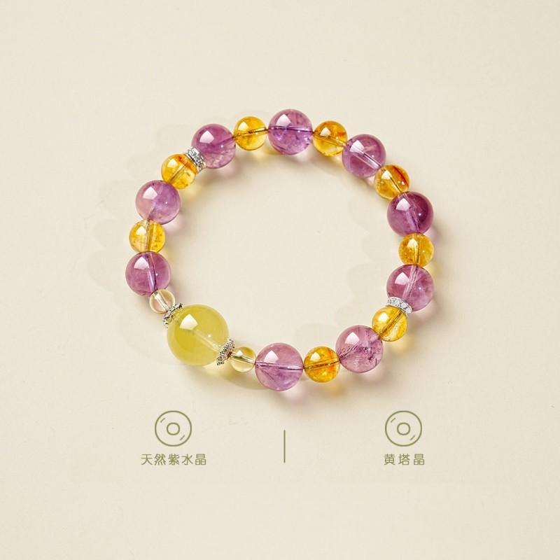 Natural Multigem Crystal Bracelet With Amethyst Citrine Lemon Quartz Handmade Beaded Jewelry Women Gift