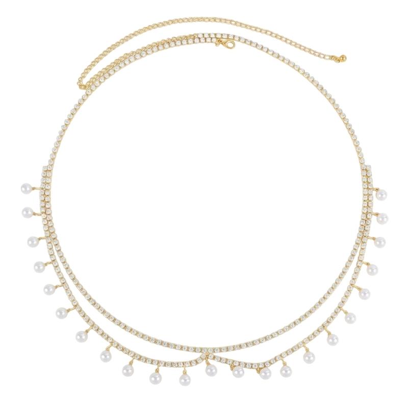 Elegant Two Strand Imitation Pearls Belly Chain With Dangling Fringes For Party And Wedding