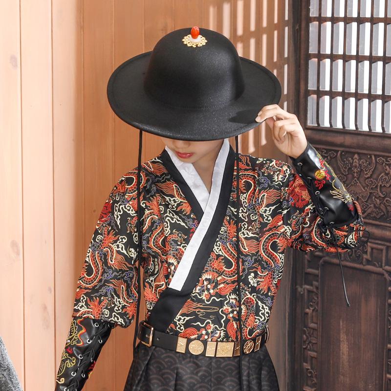 Hanfu Hat Ancient Costume Big Round Cap Flying Fish Costume Halloween Chivalrade Wind Jinyi Wei Black Dome Ming Eaves Hat