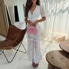 European and American women's clothing 2026 summer new elegant perspective chiffon deep V ruffle edge high waist fishtail dress
