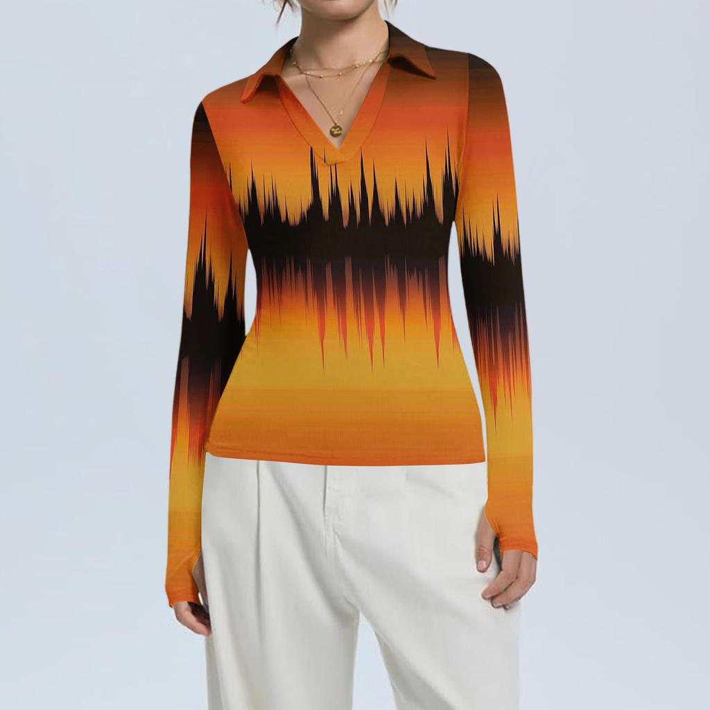 Dámská móda Ležérní potisk Výstřih do V Dlouhý rukáv Zapínání na knoflíky Top