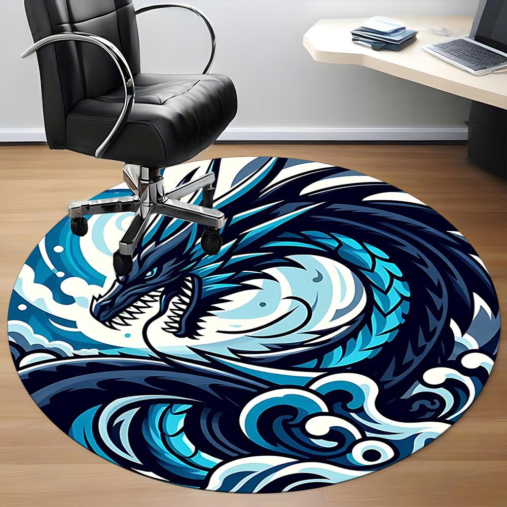 1pc Ocean Dragon Office Round Area Rug, Under Office Chairs Bedroom Living Room Home Decor, Room Deco