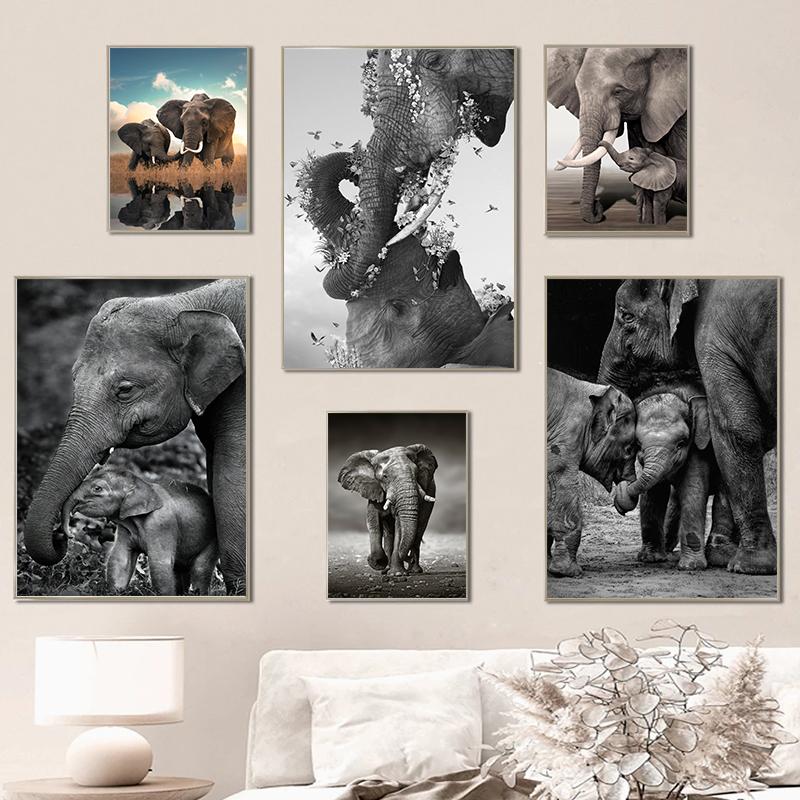Wildlife Elephant Family Posters Canvas Painting Animal Father Mother Baby Love Wall Art Picture For Modern Room Home Decoration