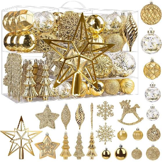 SHareconn 100pcs Christmas Tree Decorations Ornaments Set, Shatterproof Plastic Baubles Decorative Balls for Xmas Tree Decor Holiday Wedding Party,