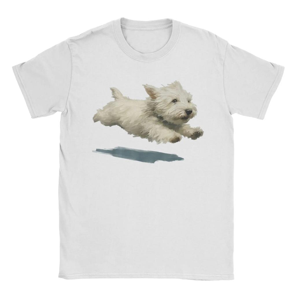 Unisex T-Shirt Lustiger Laufender Hund Kunstdruck Niedlicher Westie Hund Spaß Baumwolle T-Shirt Kurzarm T-Shirts Rundhals Kleidung Einzigartig