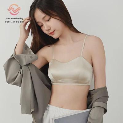 "Guolian Ultra-Dünnes Maulbeerseiden-Satin Tube Top": Glänzend, Atmungsaktiv, Bequem, Bügelloser BH"