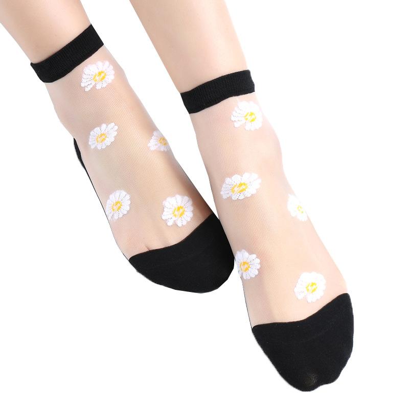 5 Pairs Small Daisy Socks Women's Summer Thin Midtube Invisible Glass Silk Crystal Stockings