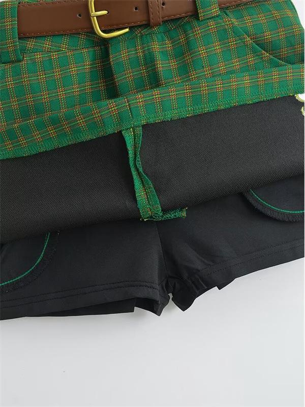 Korean Retro Plaid Short Skirt with Letter Embroidery - Women's Slimming A-line Style