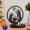 Nativity Scene Holy Family Jesus Birth Decorative Tea Light Candle Holder (Wooden Black) Christmas Decoration Items for Home Office