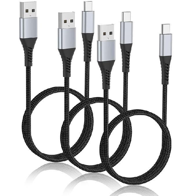 2FT USB C Cable, 3 Pack Braided USB A to USB C Charging Cord for Car, USB 2.0 Android Auto Short Type C Cable Compatible with iPhone 15 Pro Max, 2ft