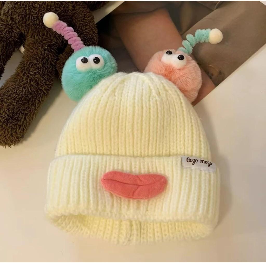 Cute And Funny Cartoon Sausage Mouth Knitted Hat Women Autumn Winter Warm Big Headband