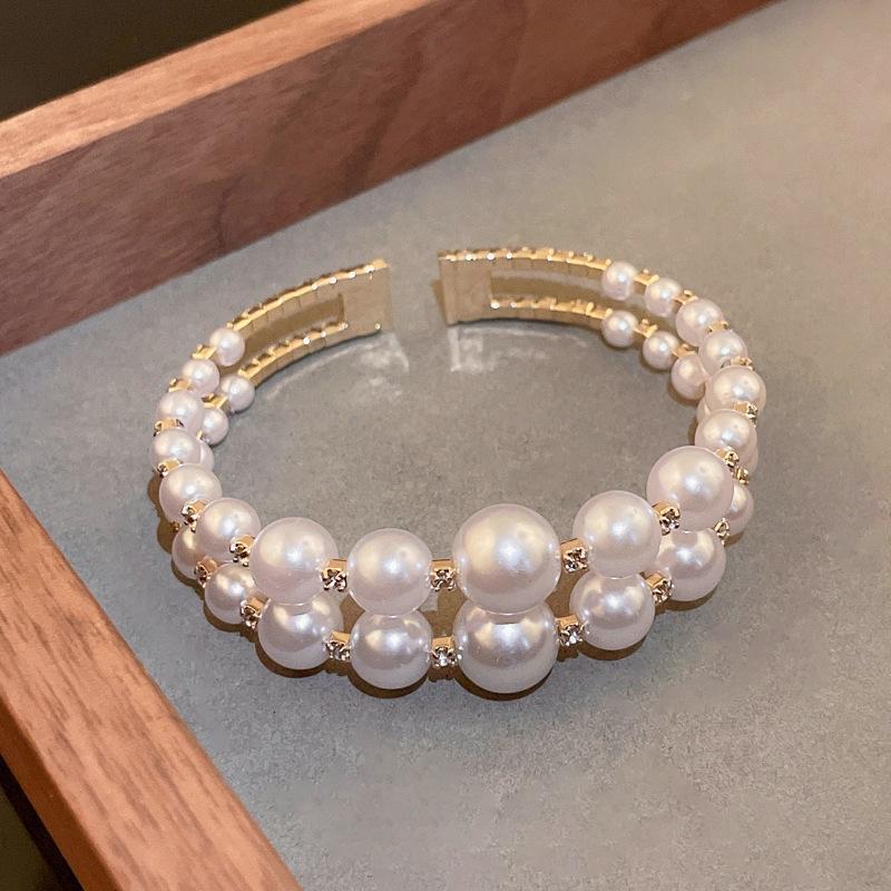 Double Layer Simulated Pearl Cuff Bangle For Women Delicate Party Jewelry