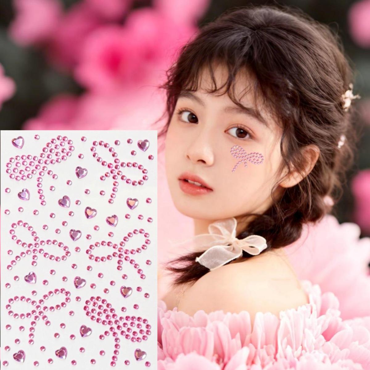 Galaxy Face Multi-Color Rhinestone Stickers: Silver Heart & Bow Eye Decorations for Concerts & Stage
